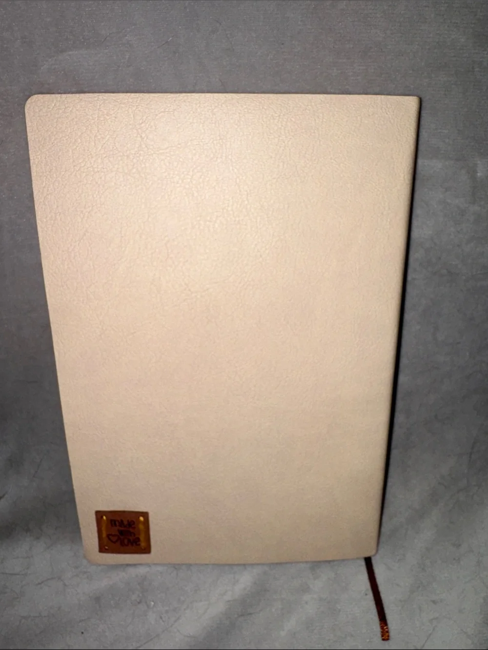 Handmade Beige Faux Leather Notebook with Brown Cross Stitch Bear Accent 8”x6